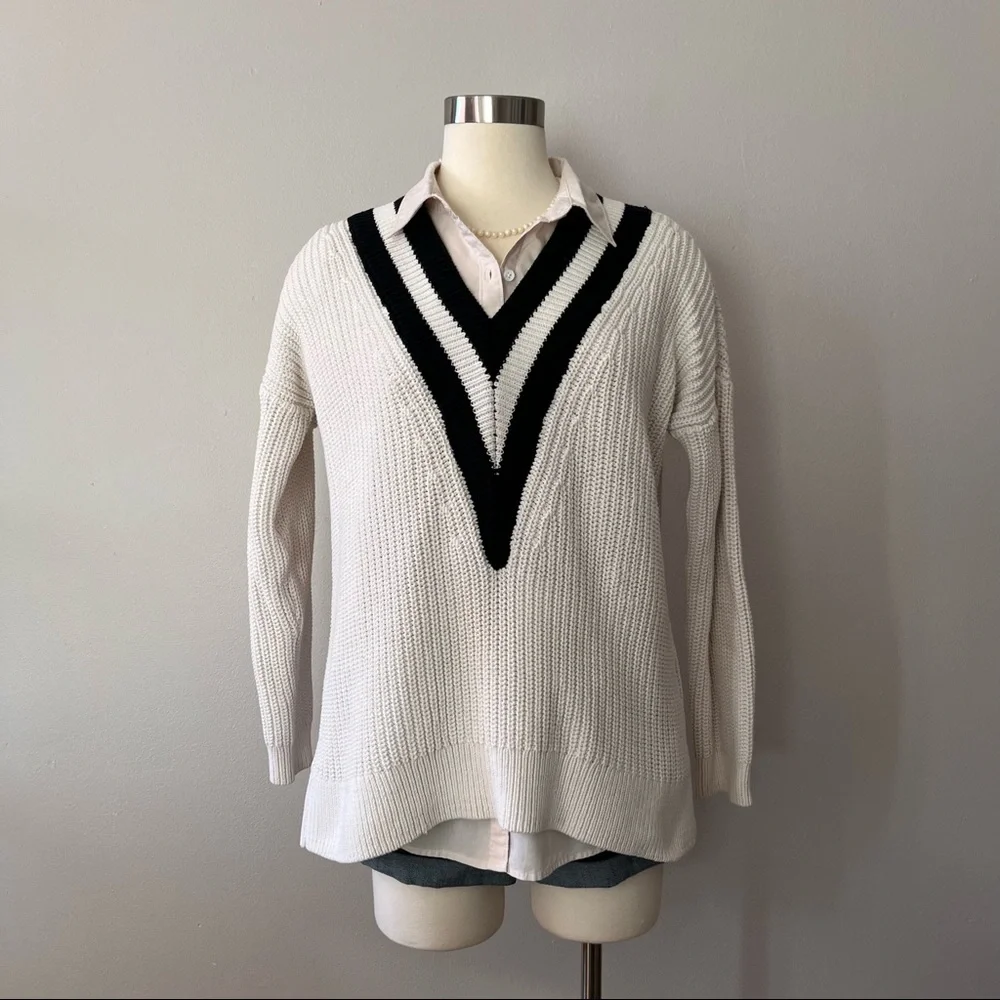 H&M V-neck cable knit sweater β’ black and white β’ Size S - Picture 1 of 11